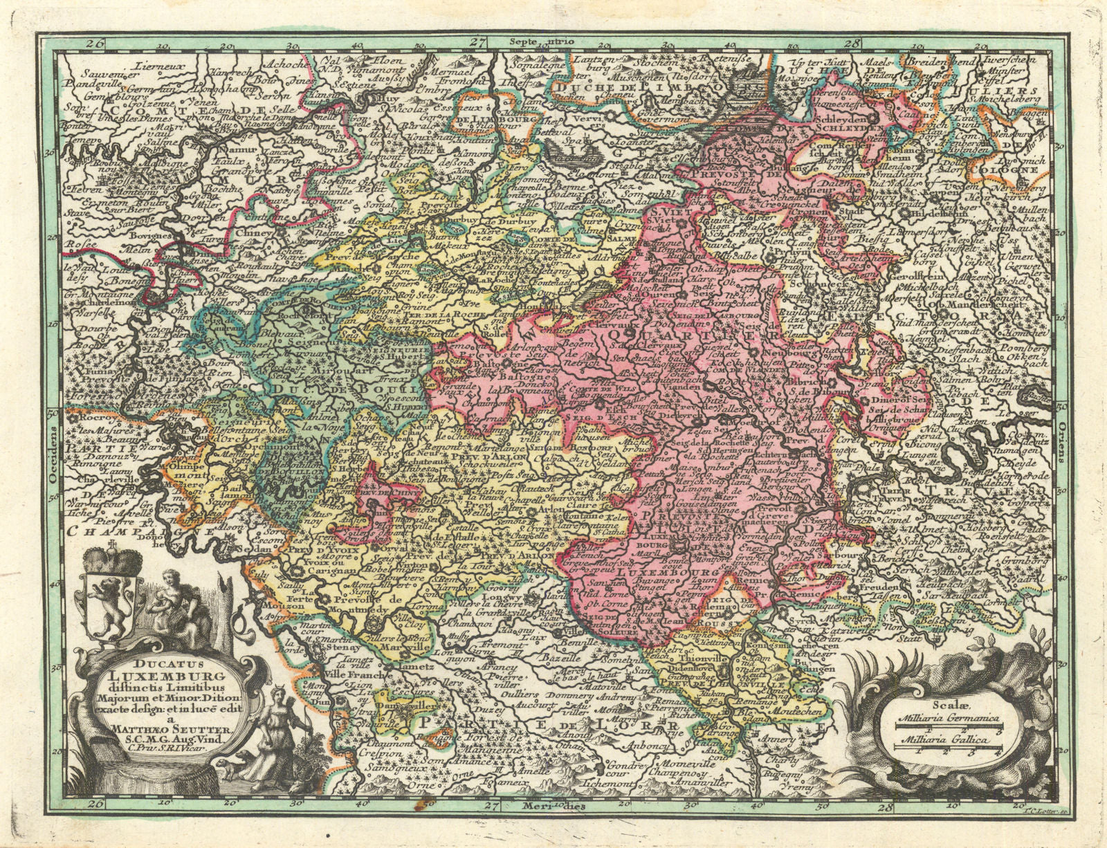 Ducatus Luxemburg… The Duchy of Luxembourg/Belgium by Matthäus Seutter c1744 map